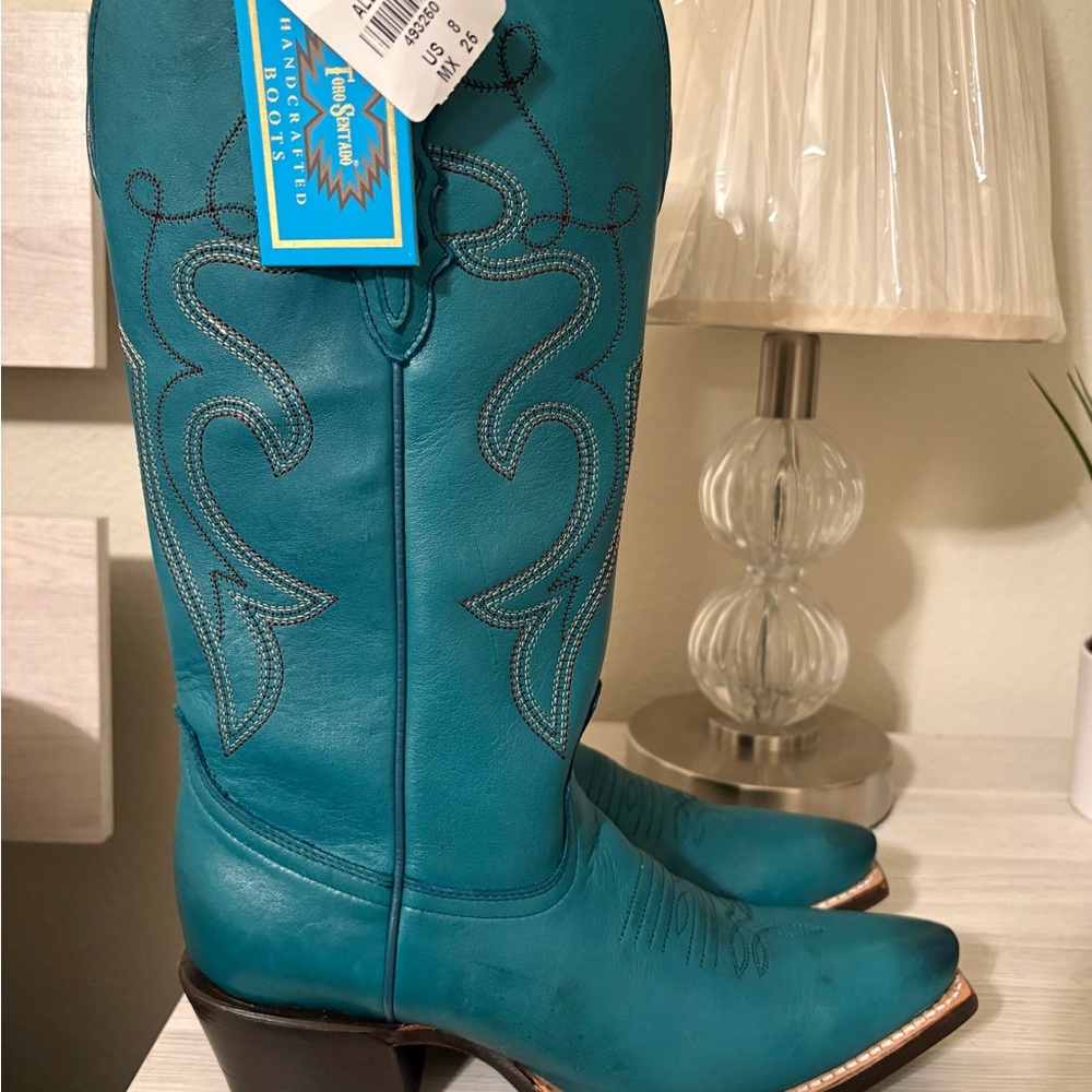 Teal Leather Western Cowboy Boots